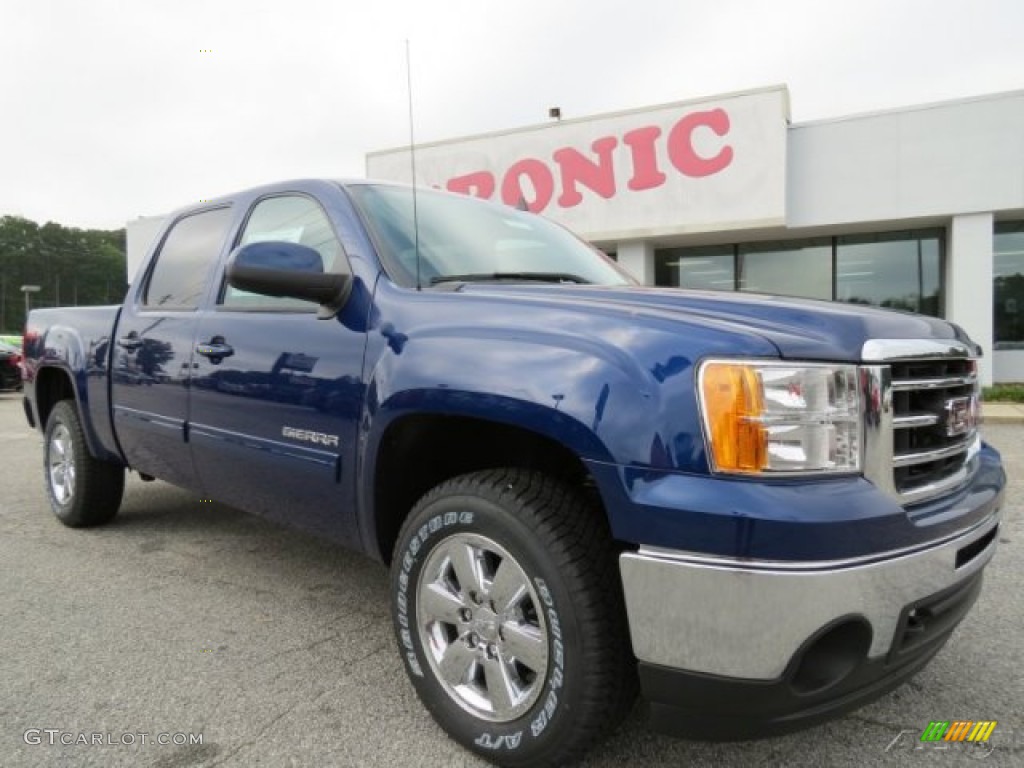 2013 Sierra 1500 SLT Crew Cab - Heritage Blue Metallic / Very Dark Cashmere/Light Cashmere photo #1