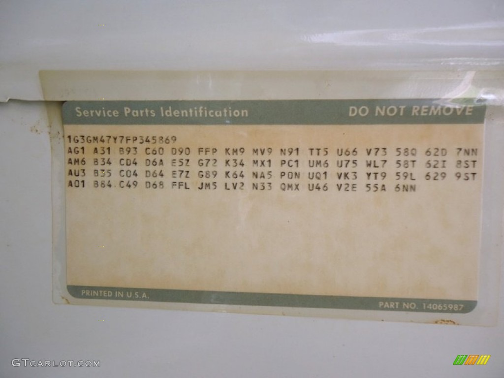 1985 Oldsmobile Cutlass Supreme Brougham Coupe Info Tag Photo #73416440