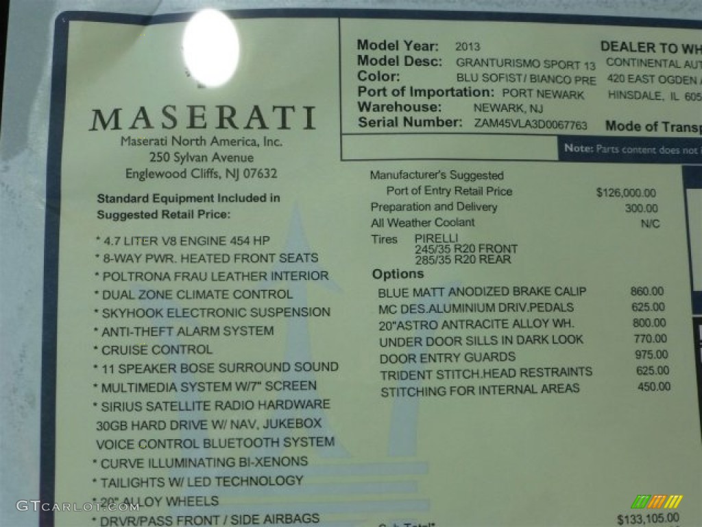 2013 Maserati GranTurismo Sport Coupe Window Sticker Photos