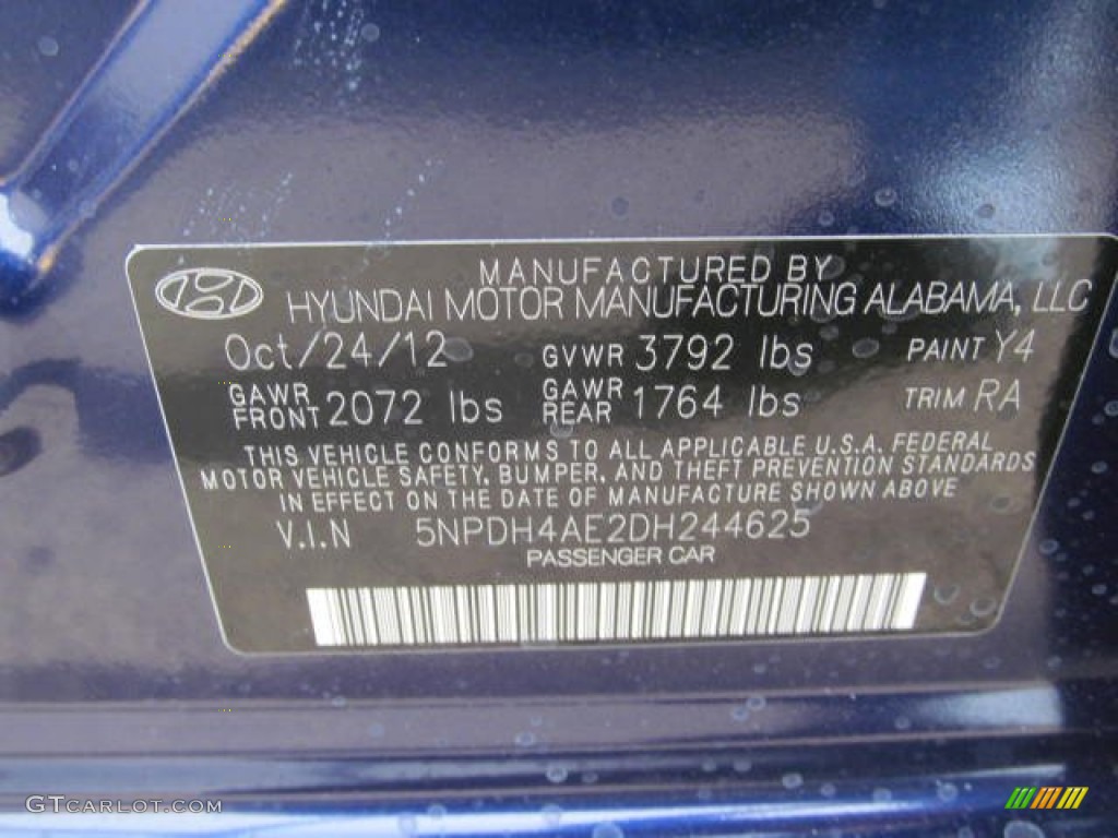 2013 Elantra GLS - Indigo Night / Gray photo #10