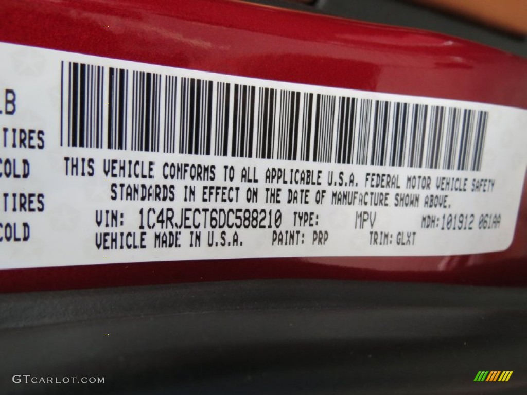 2013 Grand Cherokee Color Code PRP for Deep Cherry Red Crystal Pearl Photo #73442396