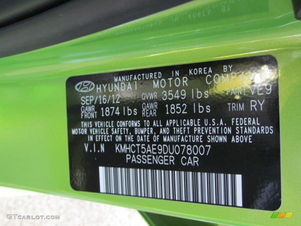2013 Accent Color Code VE9 for Electrolyte Green Photo #73442508