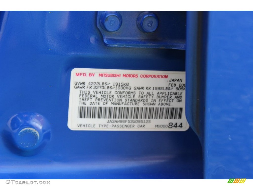 2003 Lancer Evolution VIII - Blue By You / Black/Blue photo #25