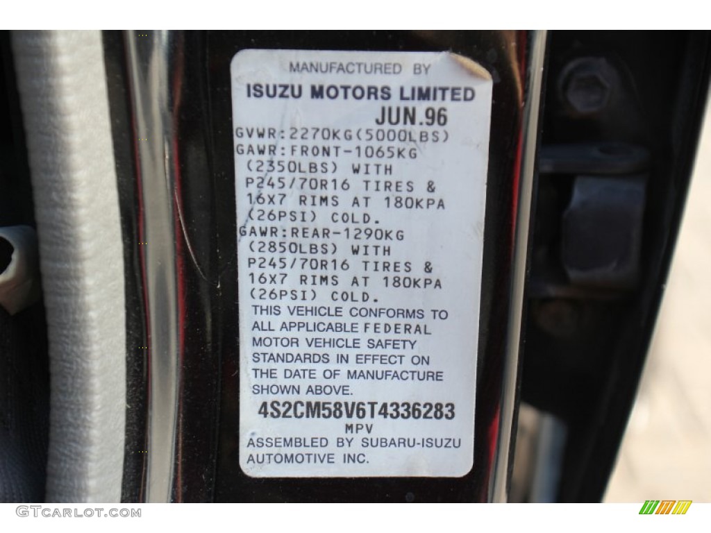 1996 Isuzu Rodeo S Info Tag Photos