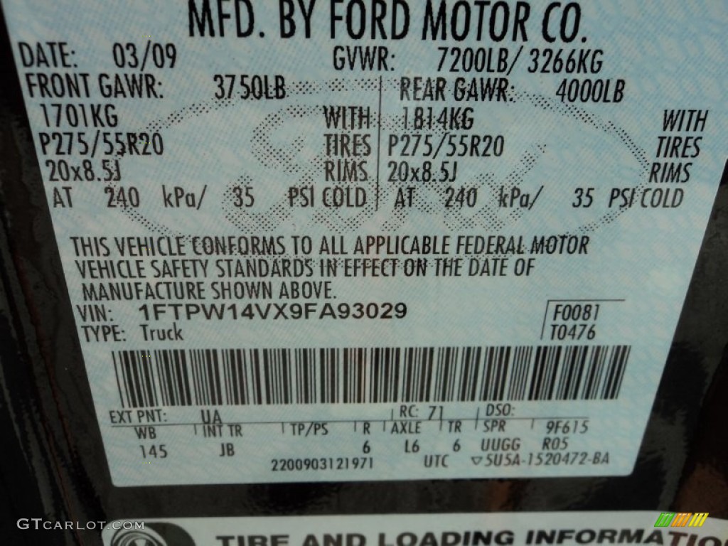 2009 Ford F150 FX4 SuperCrew 4x4 Color Code Photos
