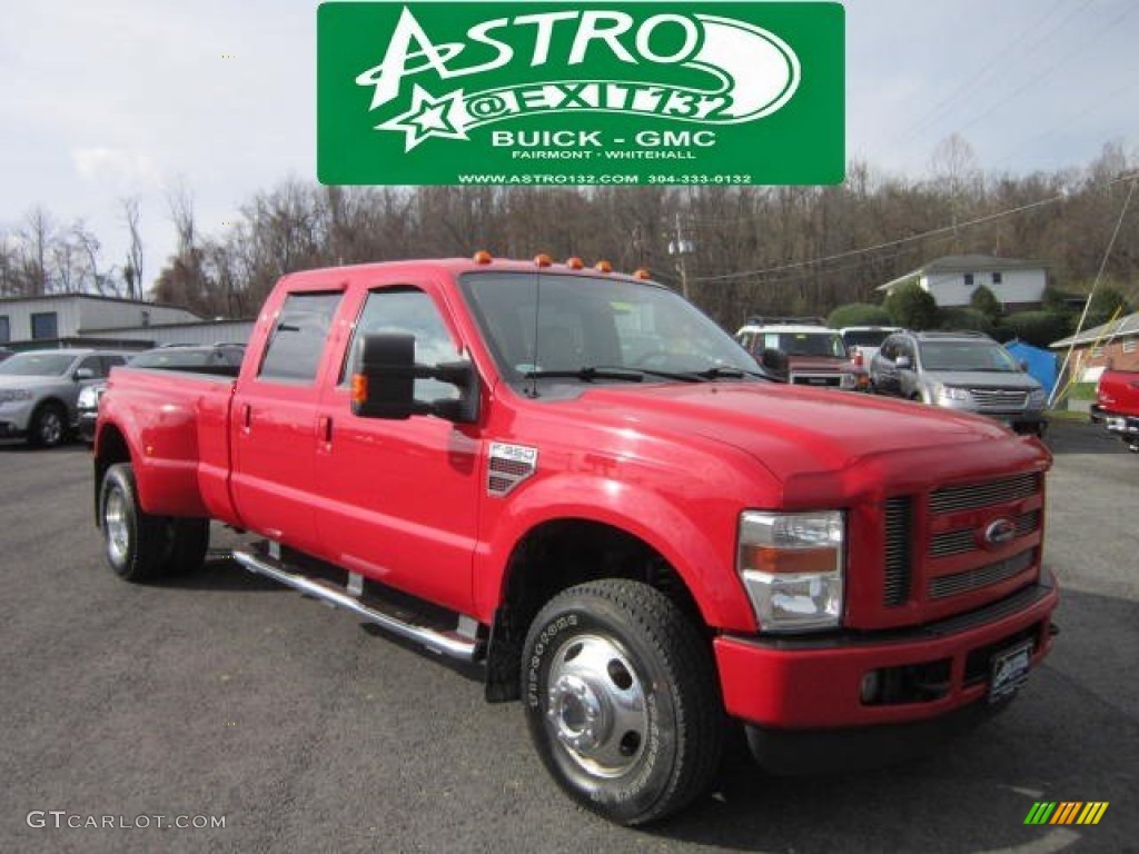 2008 F350 Super Duty XLT Crew Cab 4x4 Dually - Bright Red / Medium Stone photo #1