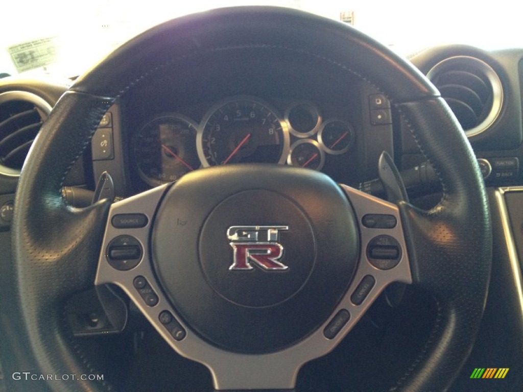 2011 Nissan GT-R Premium Black Leather Steering Wheel Photo #73494048