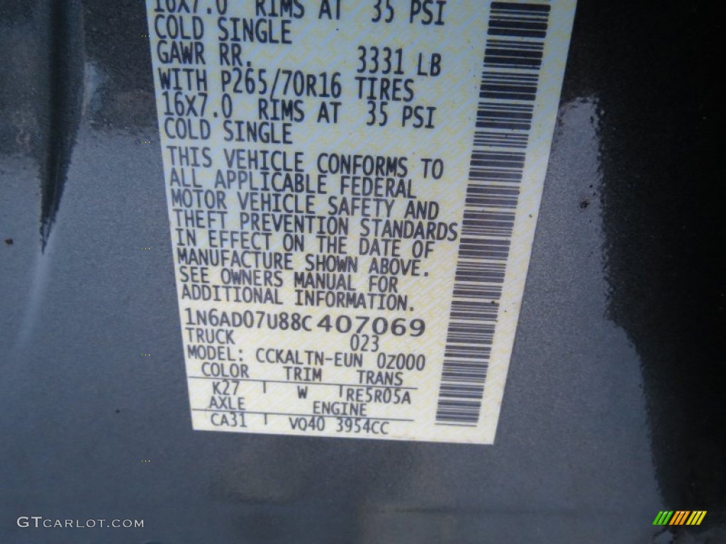 2008 Nissan Frontier SE Crew Cab Color Code Photos