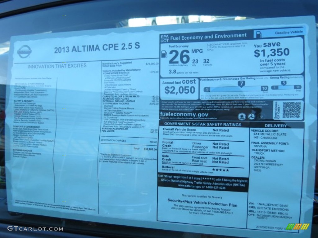 2013 Nissan Altima 2.5 S Coupe Window Sticker Photo #73507638