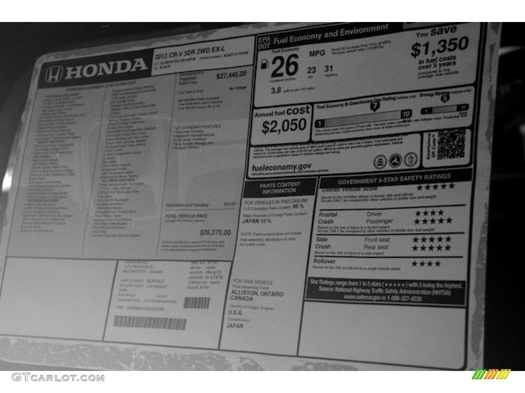 2013 Honda CR-V EX-L Window Sticker Photo #73507731