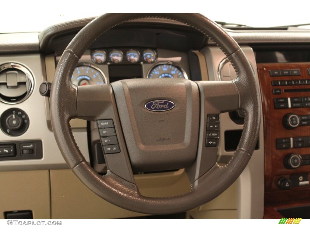 2010 Ford F150 Lariat SuperCab 4x4 Tan Steering Wheel Photo #73532628