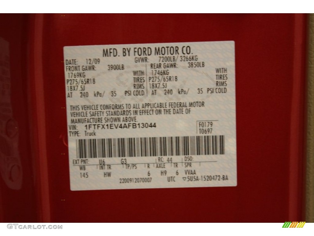 2010 F150 Color Code U6 for Red Candy Metallic Photo #73532752