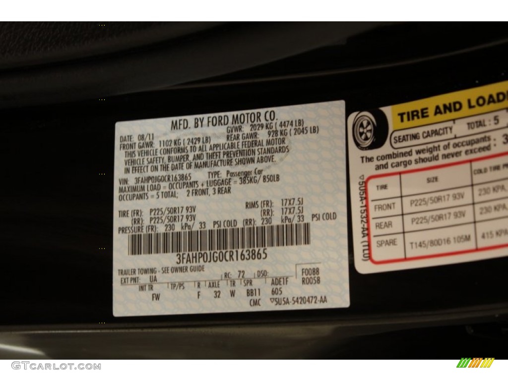 2012 Fusion SEL V6 - Black / Charcoal Black photo #22