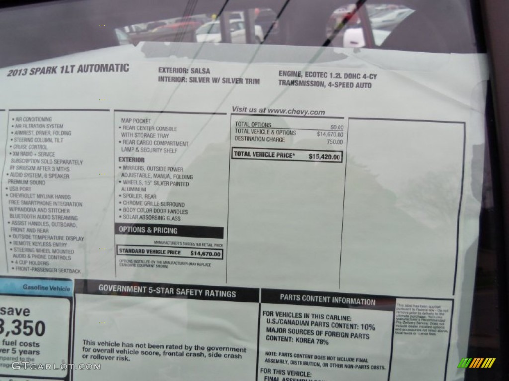 2013 Chevrolet Spark LT Window Sticker Photo #73537209