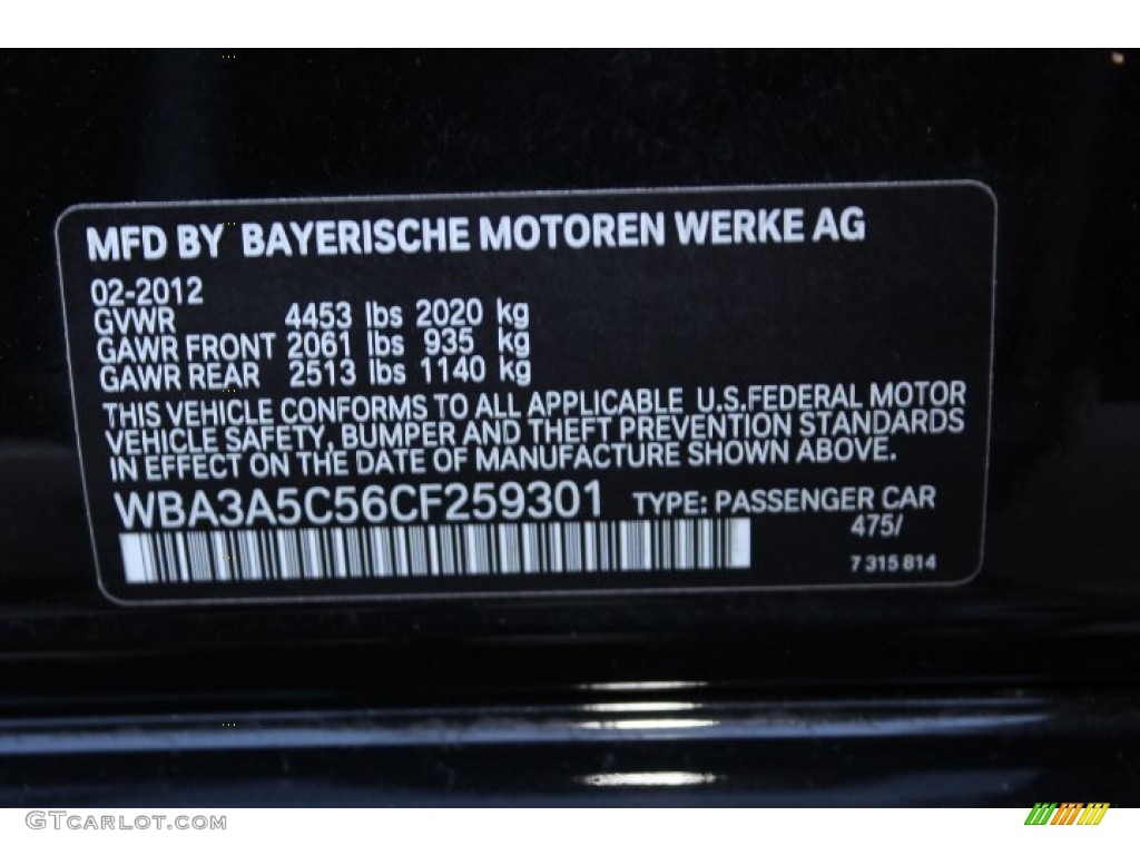 2012 3 Series Color Code 475 for Black Sapphire Metallic Photo #73554551