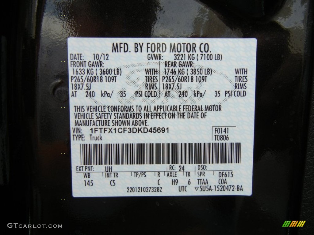 2013 F150 Color Code UH for Tuxedo Black Metallic Photo #73556331
