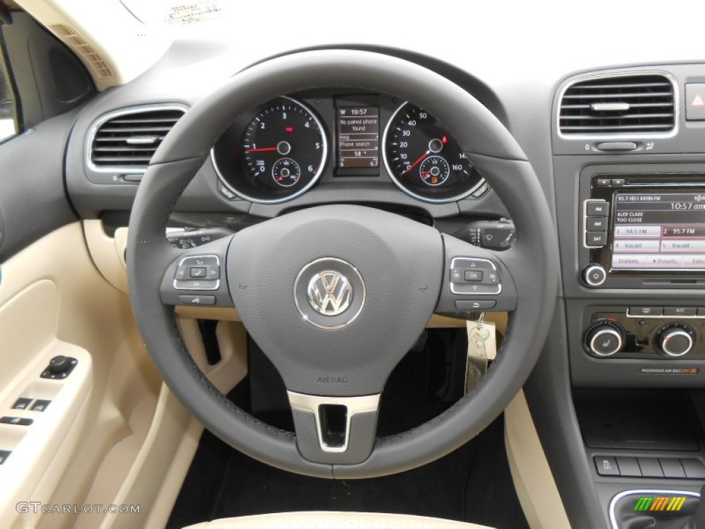 2013 Volkswagen Jetta TDI SportWagen Cornsilk Beige Steering Wheel Photo #73559006
