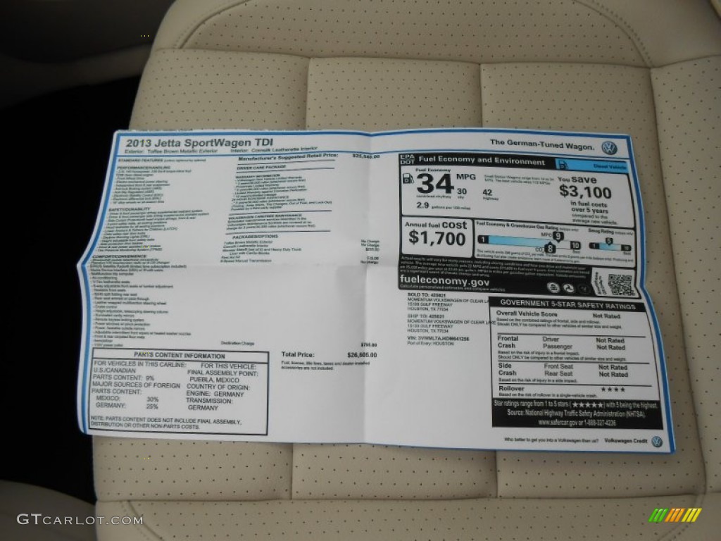 2013 Volkswagen Jetta TDI SportWagen Window Sticker Photo #73559130