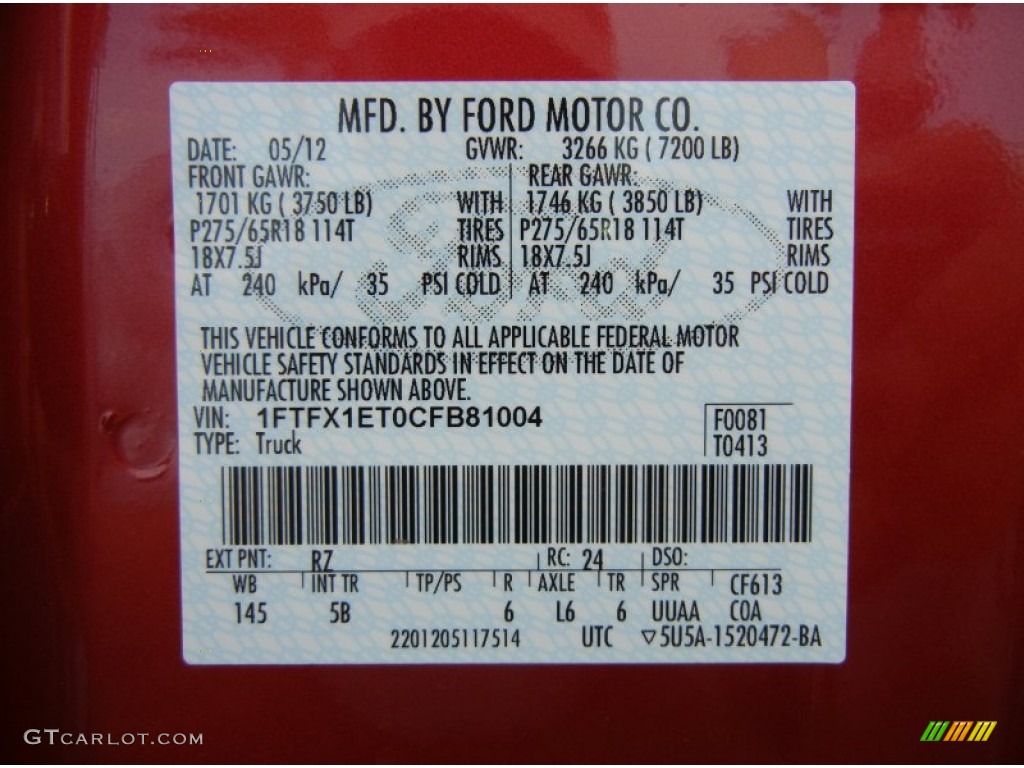 2012 F150 Color Code RZ for Red Candy Metallic Photo #73560245