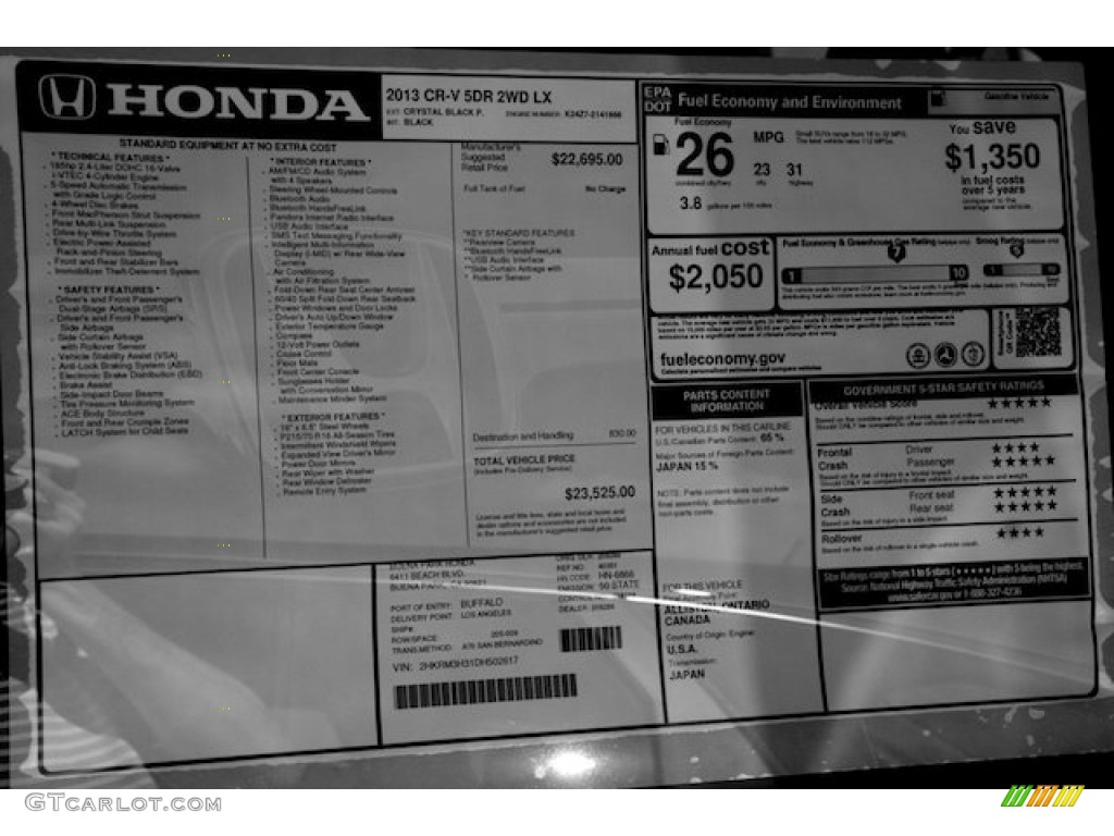 2013 CR-V LX - Crystal Black Pearl / Black photo #20