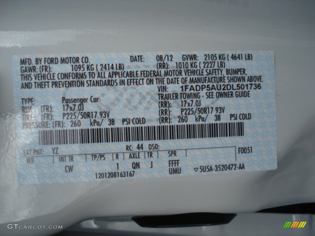 2013 C-Max Color Code YZ for Oxford White Photo #73562699