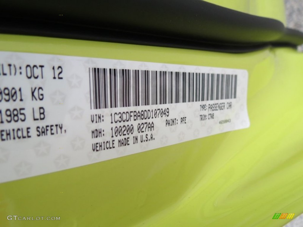 2013 Dart Color Code PFE for Citrus Peel Pearl Coat Photo #73570985