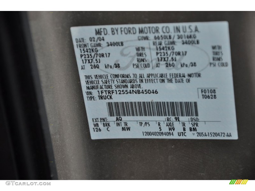 2004 F150 Color Code AQ for Arizona Beige Metallic Photo #73573913
