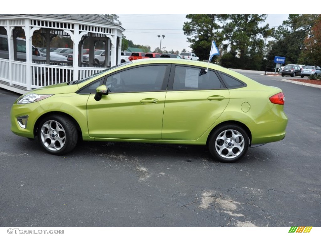 2011 Fiesta SEL Sedan - Lime Squeeze Metallic / Charcoal Black/Blue Cloth photo #8