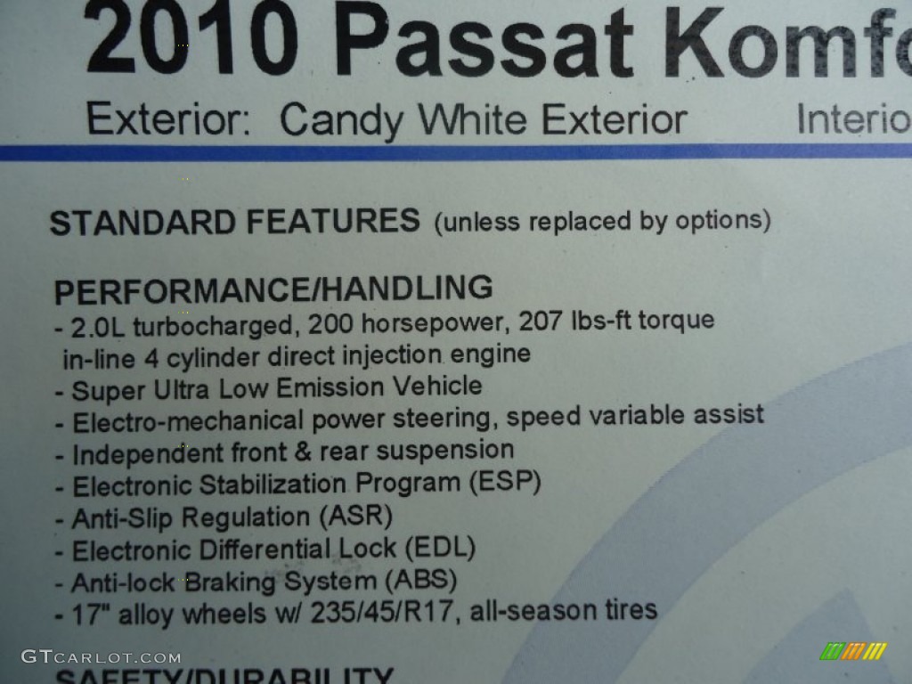 2010 Volkswagen Passat Komfort Sedan Window Sticker Photos