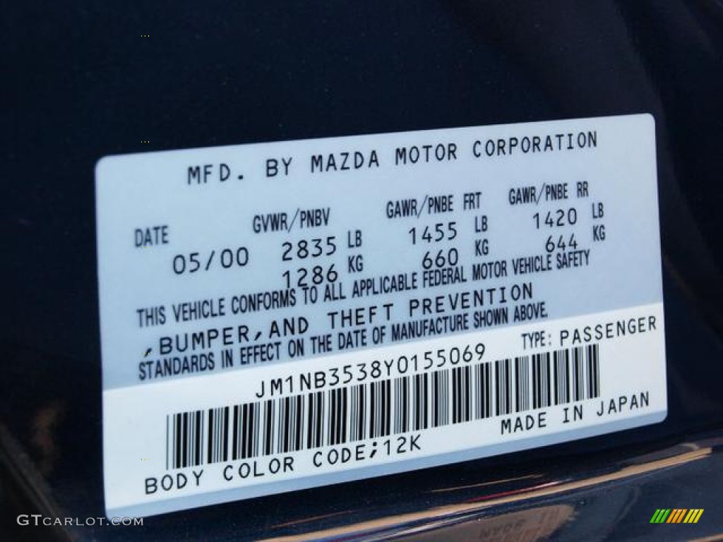 2000 MX-5 Miata Color Code 12K for Emerald Mica Photo #73588055