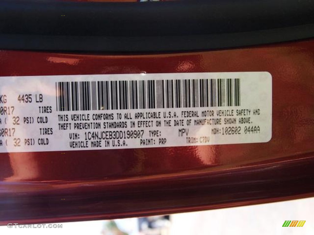 2013 Compass Color Code PRP for Deep Cherry Red Crystal Pearl Photo #73588526