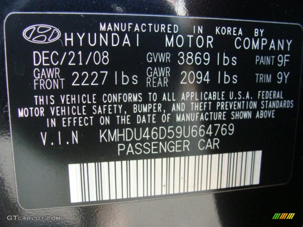 2009 Elantra GLS Sedan - Black Pearl / Gray photo #31