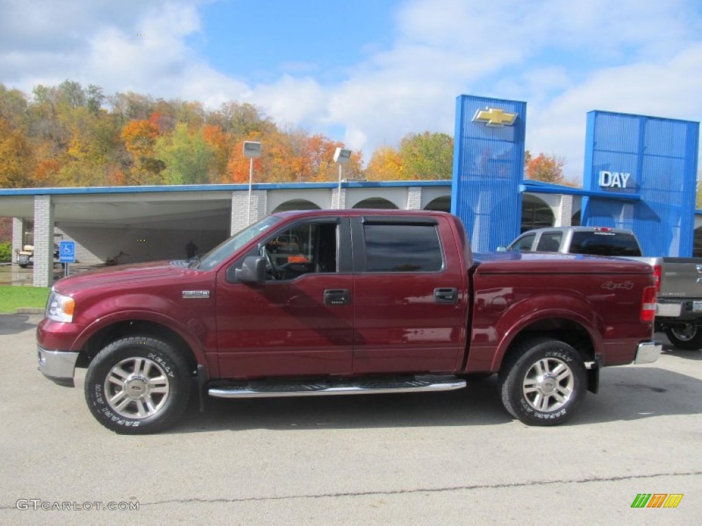 2005 F150 Lariat SuperCrew 4x4 - Dark Toreador Red Metallic / Black photo #2