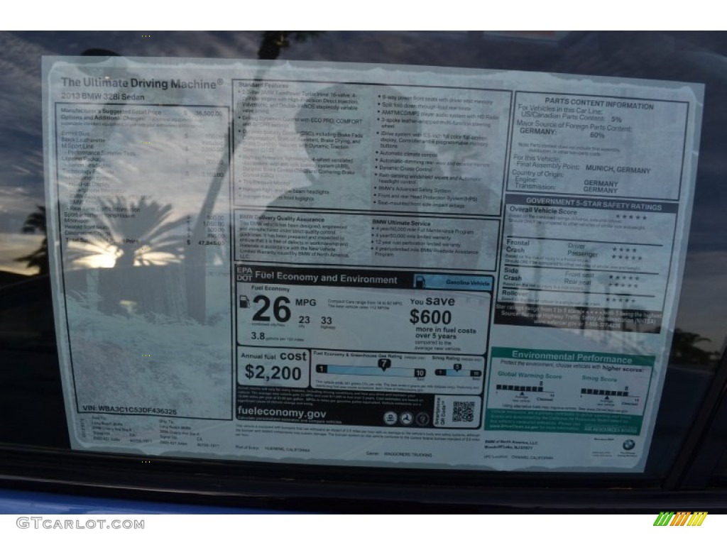 2013 BMW 3 Series 328i Sedan Window Sticker Photo #73604306
