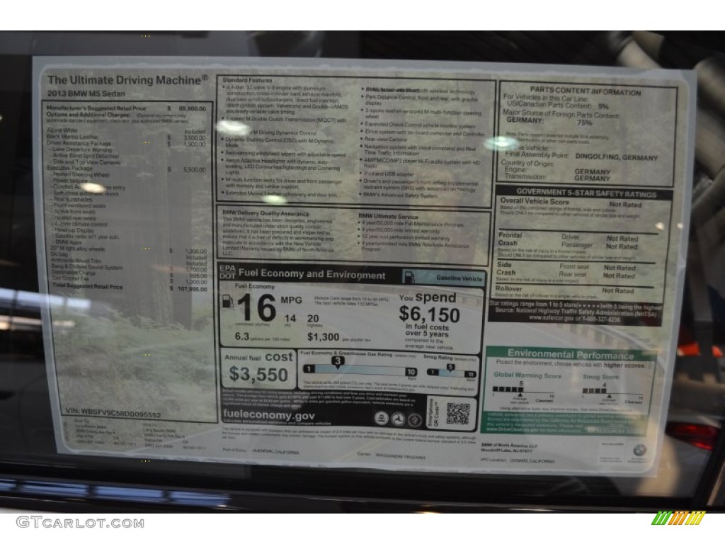 2013 BMW M5 Sedan Window Sticker Photo #73606262