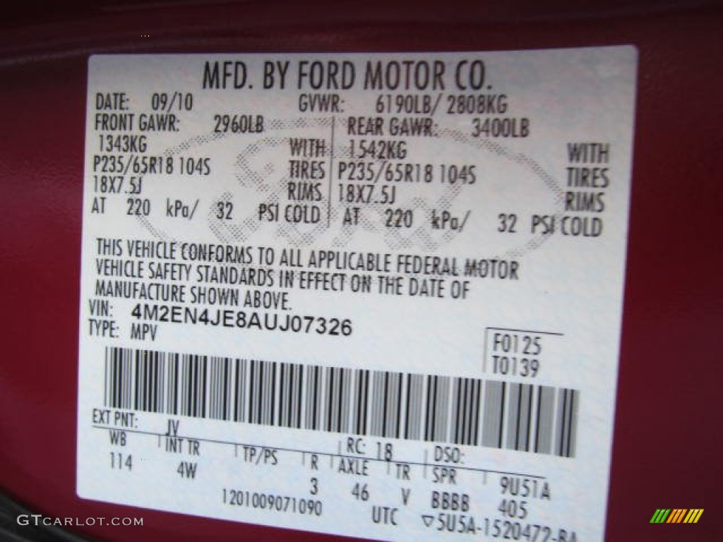 2010 Mountaineer Color Code JV for Sangria Red Metallic Photo #73606331