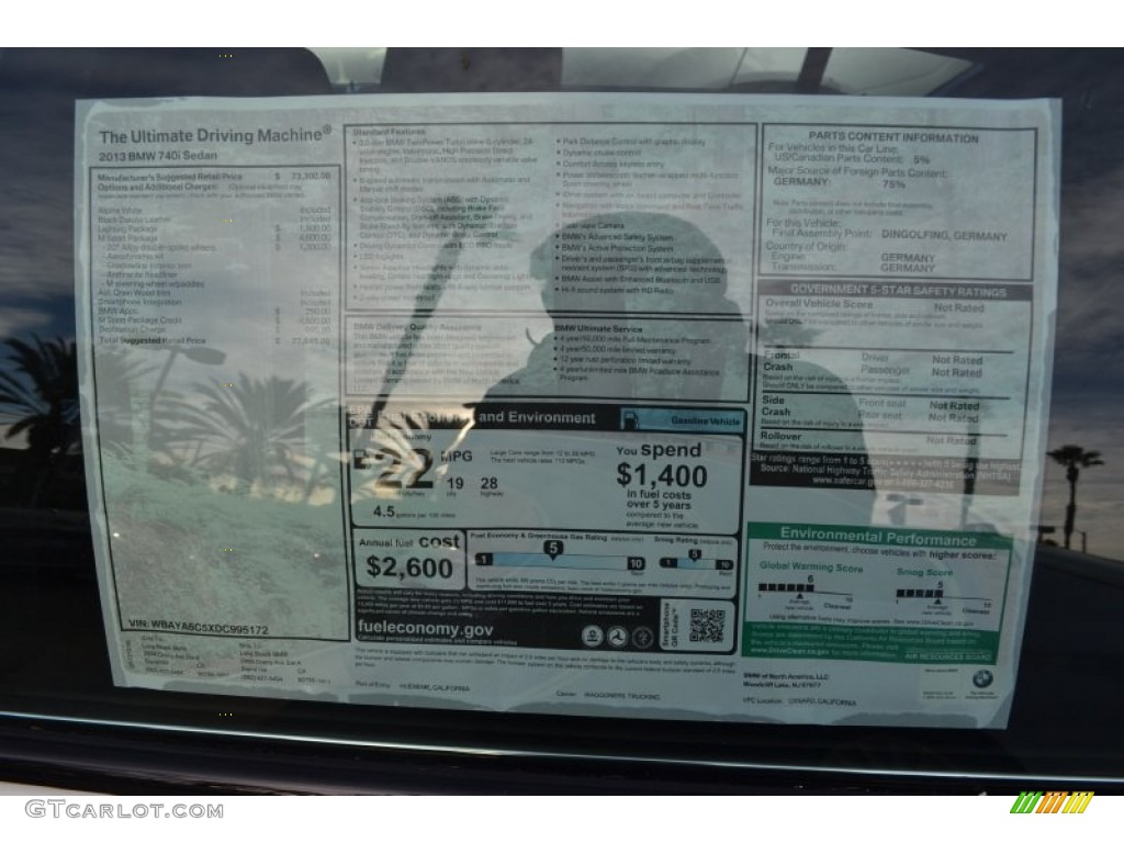 2013 BMW 7 Series 740i Sedan Window Sticker Photo #73606459