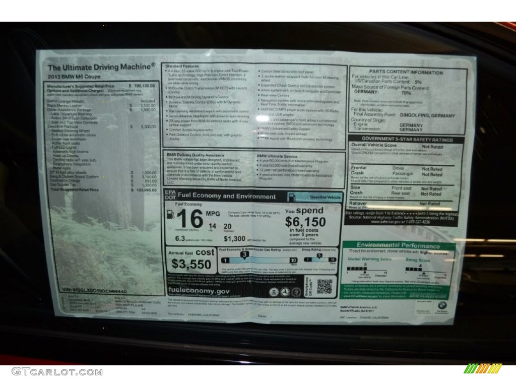 2013 BMW M6 Coupe Window Sticker Photo #73606888