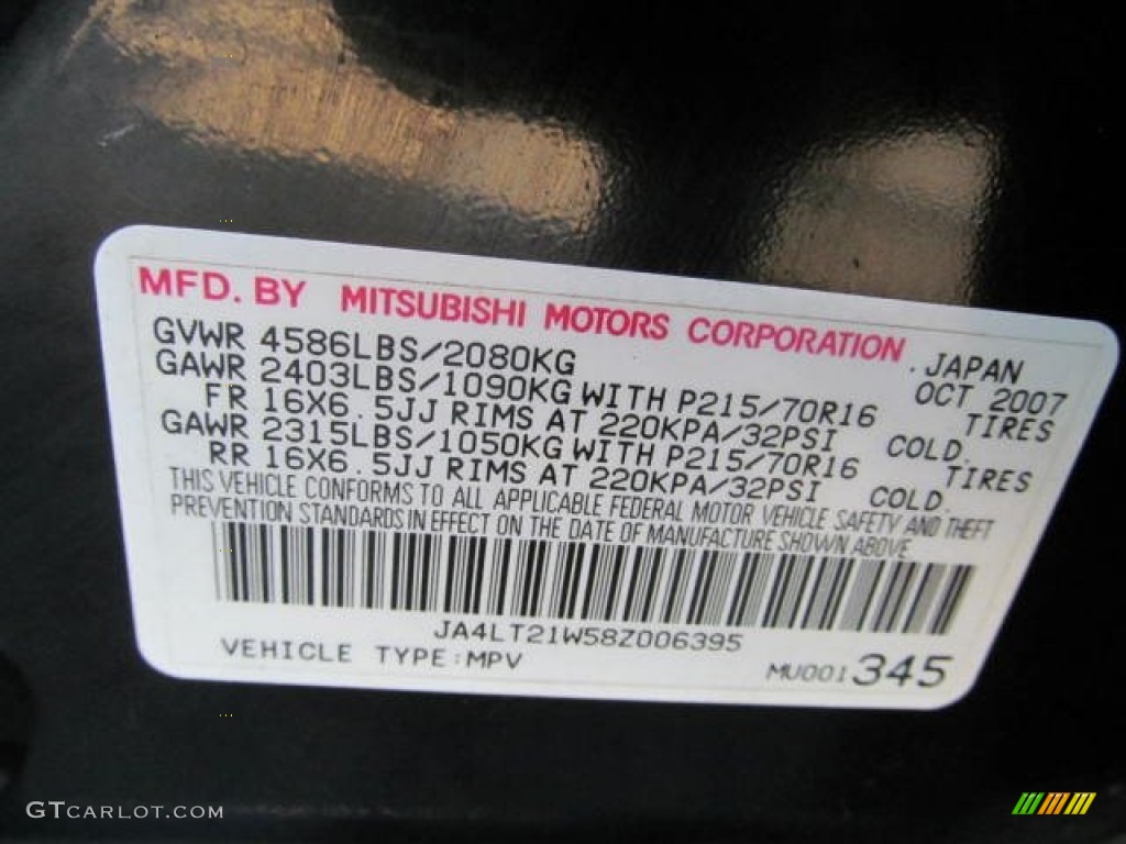 2008 Mitsubishi Outlander ES 4WD Info Tag Photos