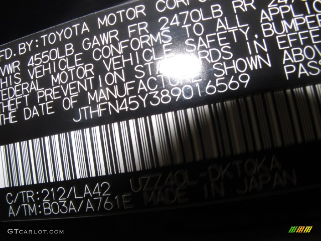 2008 Lexus SC 430 Convertible Color Code Photos