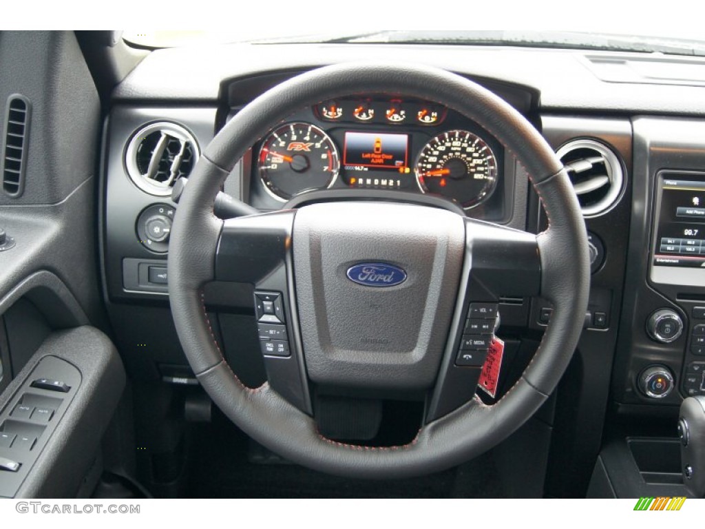 2013 Ford F150 FX2 SuperCrew FX Sport Appearance Black/Red Steering Wheel Photo #73617170