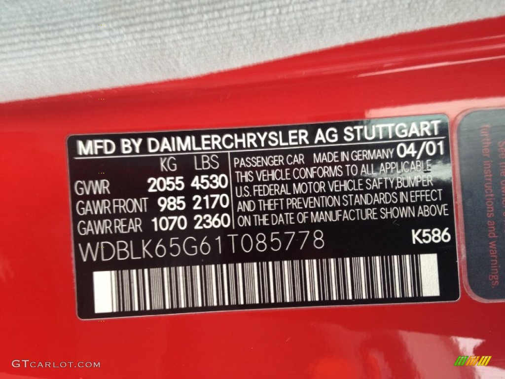 2001 Mercedes-Benz CLK 320 Cabriolet Color Code Photos