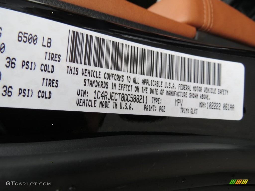2013 Grand Cherokee Color Code PGZ for Black Forest Green Pearl Photo #73624112