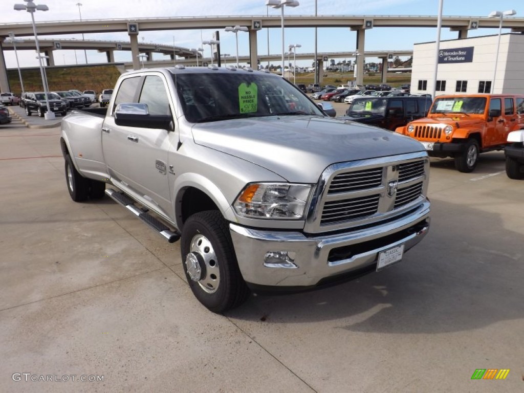 Bright Silver Metallic 2012 Dodge Ram 3500 HD Laramie Longhorn Crew Cab 4x4 Dually Exterior Photo #73628759
