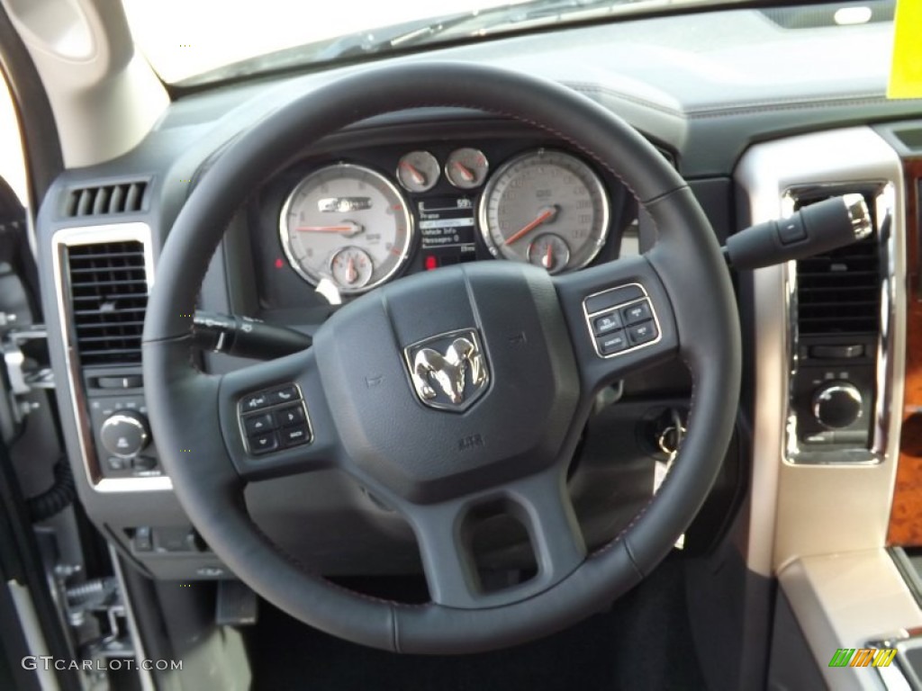 2012 Dodge Ram 3500 HD Laramie Longhorn Crew Cab 4x4 Dually Dark Slate/Russet Steering Wheel Photo #73628786
