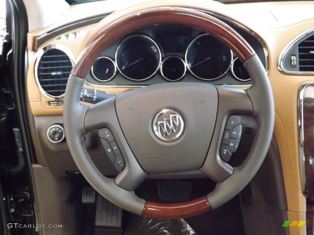 2013 Buick Enclave Premium Choccachino Leather Steering Wheel Photo #73629457