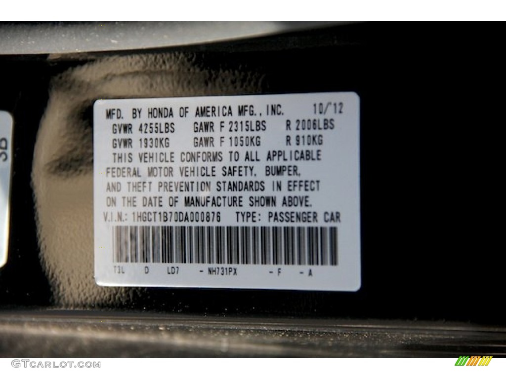 2013 Accord Color Code NH731PX for Crystal Black Pearl Photo #73634850