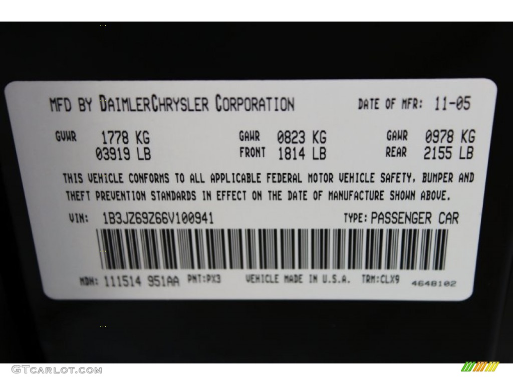 2006 Dodge Viper SRT-10 Coupe Color Code Photos