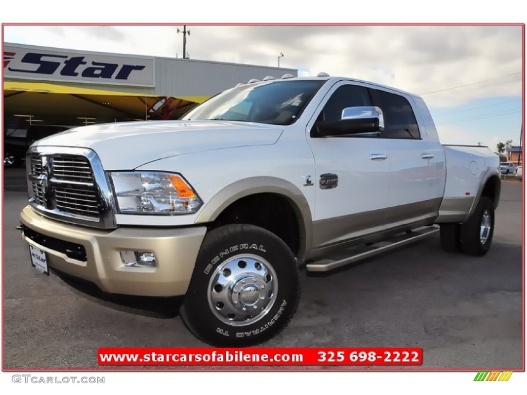 2012 Ram 3500 HD Laramie Longhorn Mega Cab 4x4 Dually - Bright White / Light Pebble Beige/Bark Brown photo #1