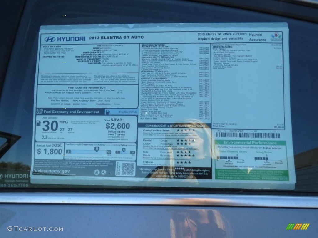 2013 Hyundai Elantra GT Window Sticker Photo #73654722